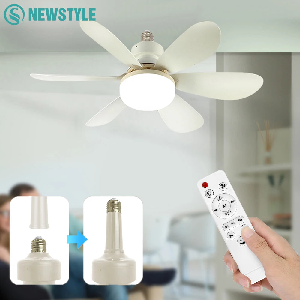 E27 Base 40W LED Ceiling Fan Light 3 Adjustable Lighting Modes Remote Control High Wind Power Electric Fan Light for Living Room Zpaxo