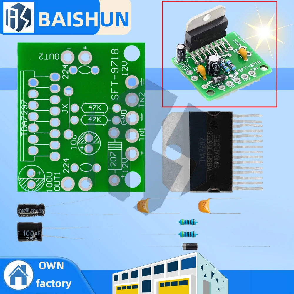 TDA7297 DC12V 2x15W Dual Channel Amplifier Board DIY Audio Amp Parts Zpaxo