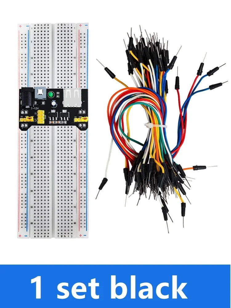 MB102 Breadboard Kit: Power Module + 830-Point Solderless Prototype Breadboard + 65 Flexible Jumper Wires Zpaxo black