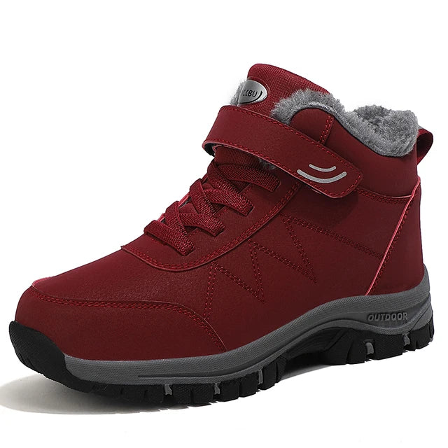 Leather Boots Men Women Shoes Waterproof Boot Man Plush Keep Warm Zpaxo Red2 39