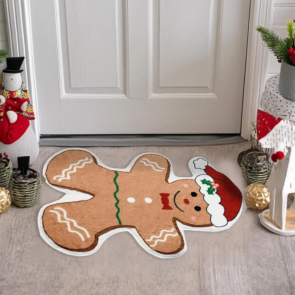 Gingerbread Man Doormat 50x80cm Absorbent Christmas Rug Carpet Non