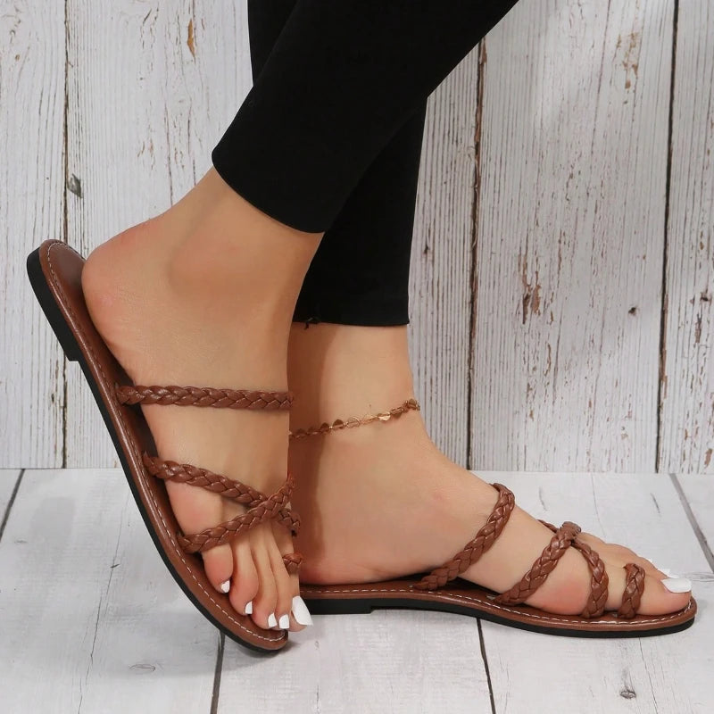 Women Slippers Lightweight Big Flip Flops Braided Flat Sandals Casual