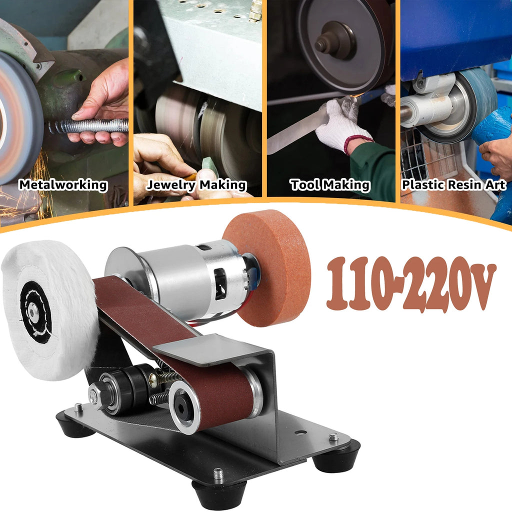 110-220V Electric Belt Sander DIY Polishing Grinding Machine Cutter Edges Sharpener US Plug Multifunction Power Tool Sandbelt Zpaxo