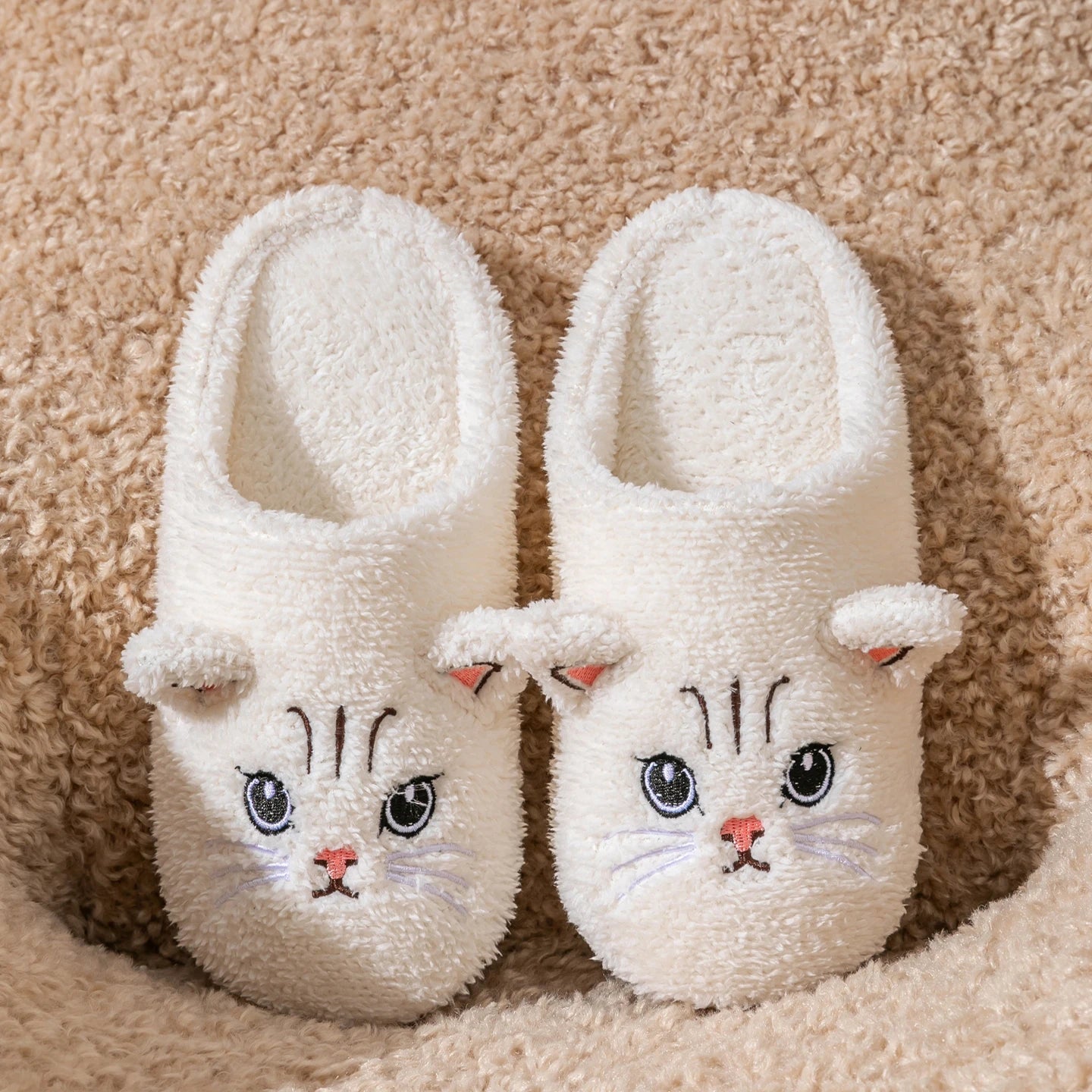 Women's Cartoon Cat Plush Slippers Cozy Winter Bedroom House Shoes Zpaxo WHITE 42-43