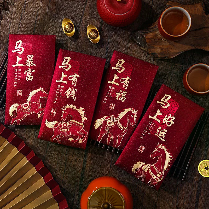 6PCS 2026 Year Of The Horse Red Envelopes Chinese New Year Red Packet Lucky Money Bag Gift Envelopes Red Packet Zpaxo