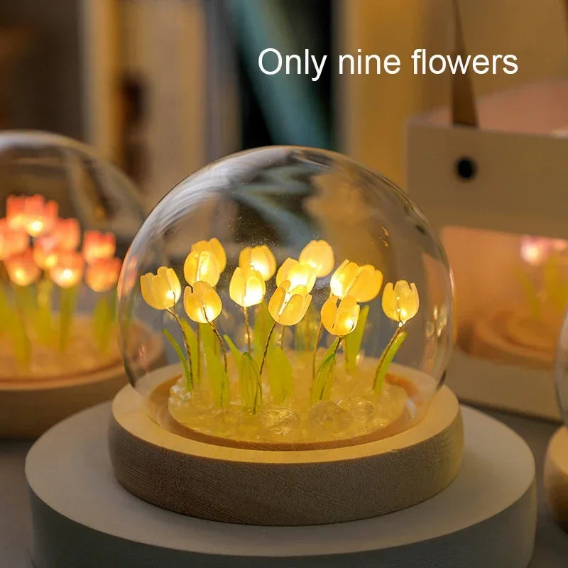 LED Tulip Flower Night Light – DIY Glass Dome Bedside Lamp Decorative Night Lamp Zpaxo YELLOW