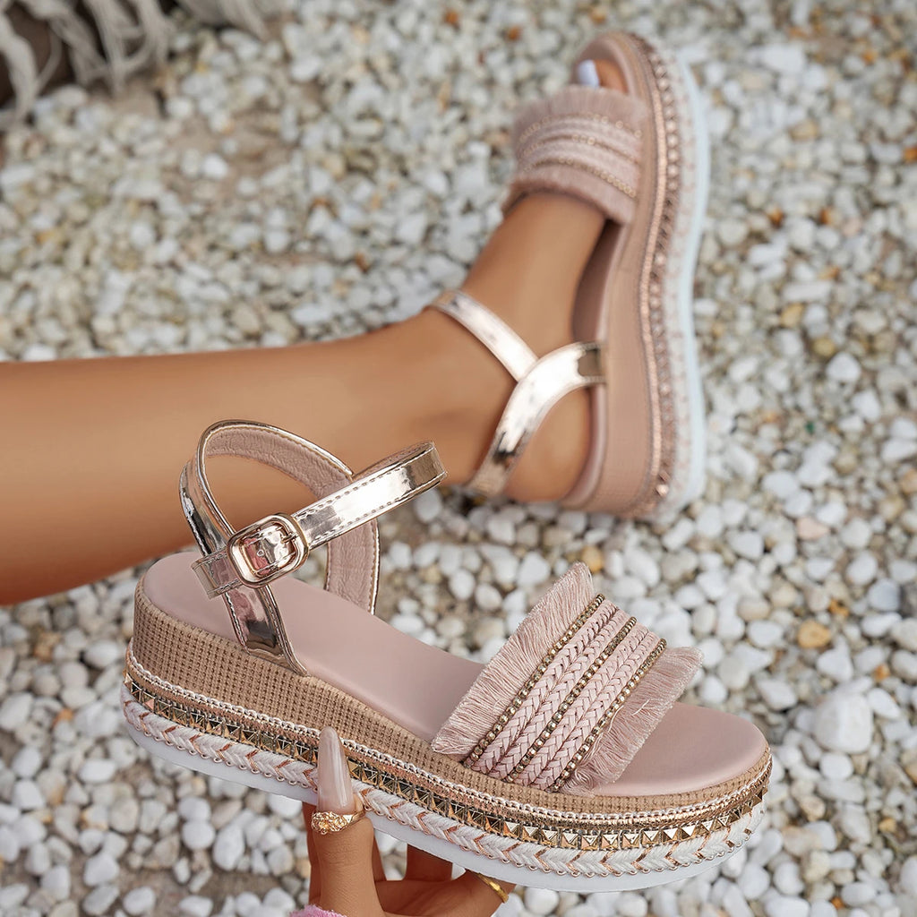 Summer Women Sandals Fashion Rivet Wedge Ankle Strap Platform Shoes Zpaxo