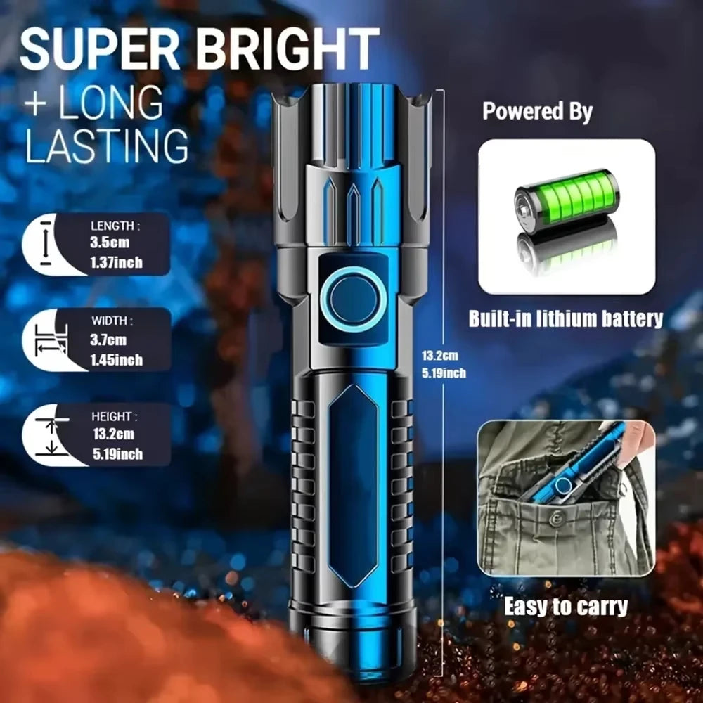 XHP50 Zoomable LED Rechargeable Flashlight – USB Type-C