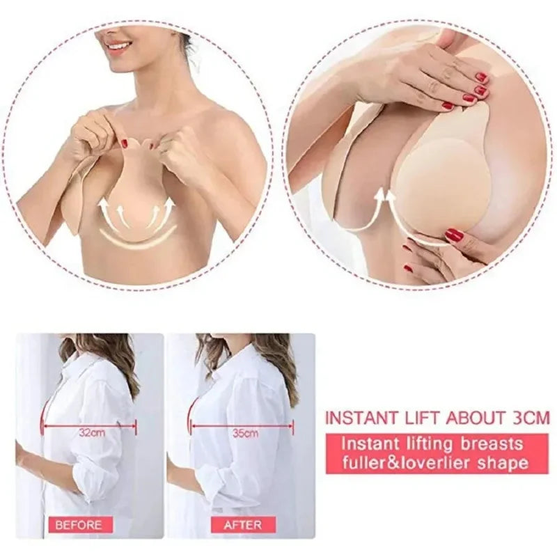 Silicone Strapless Push-Up Bra & Nipple Covers – Reusable