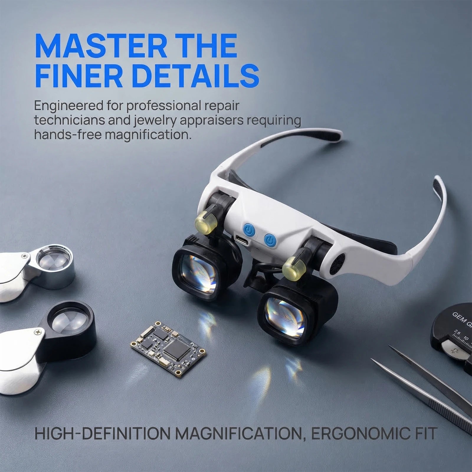 Jeweler Magnifying Glass with LED/Interchangeable Lens HD Magnifying Glass 2X 4X 6X 10X 13X Lens Head-Mounted Magnifier For Work Zpaxo