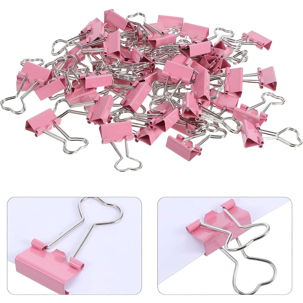 3Pcs Heart Pink Binder Clip Heart Shape Handle Metal Paper Clips for Office School Home Supplies Zpaxo