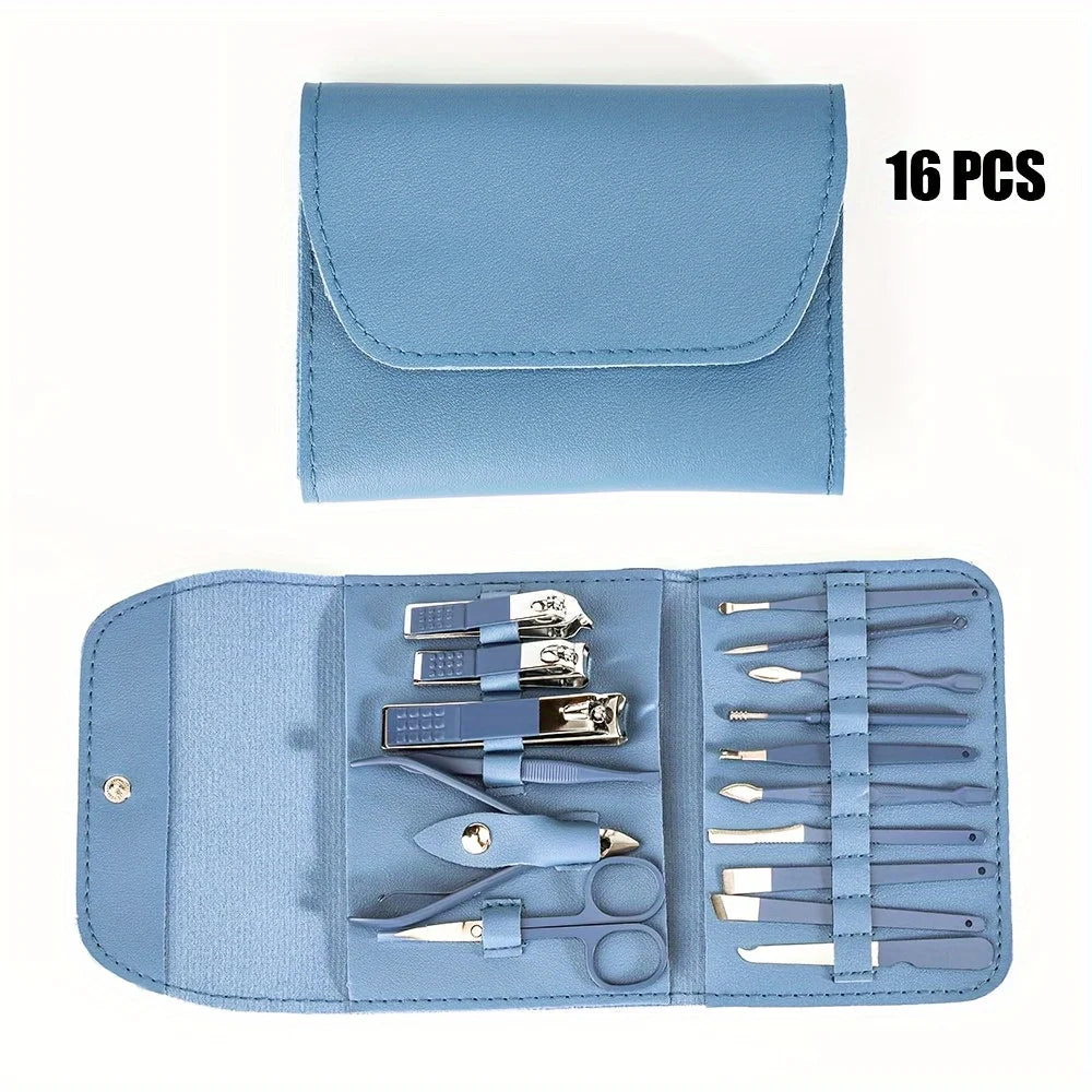 Professional Nail Clippers Cuticle Nippers Travel Case Manicure Zpaxo Blue