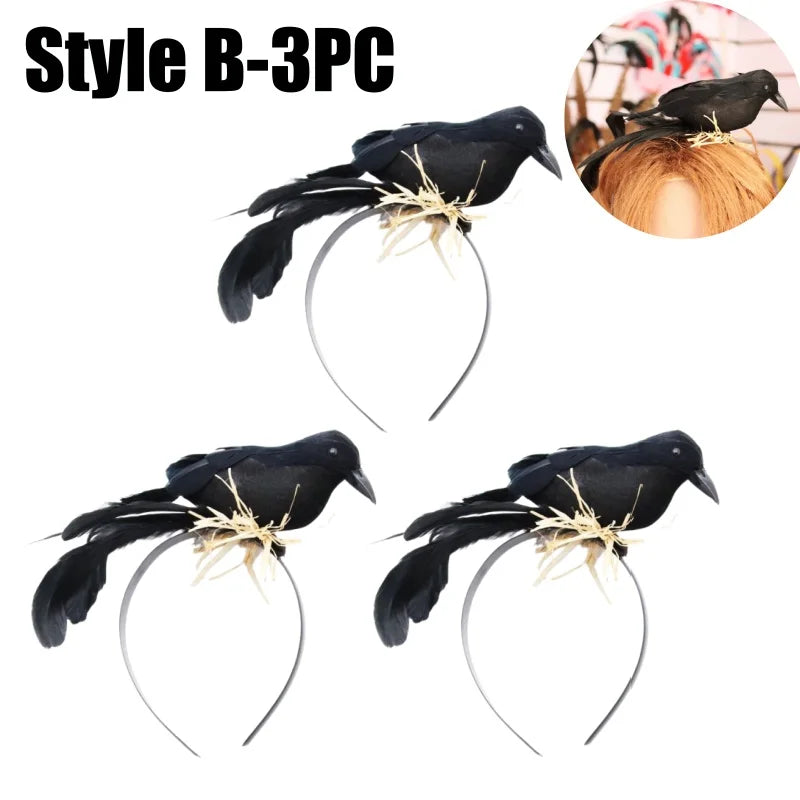 Halloween Exaggerated Forest Crow Headband Creative Feather Black