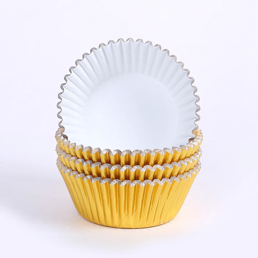 100Pcs Foil Cupcake Liners Metallic Muffin Paper Cases Baking Cups Gold Sliver Rose Gold Red Wedding Birthday Party Supplies Zpaxo Gold