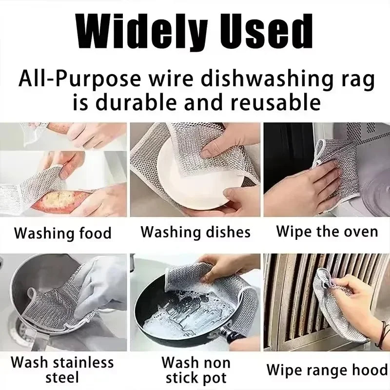 1/3/5/10/30 Pcs Magic Cleaning Cloth Single Sided Metal Steel Wire Rags Kitchen Dish Pot Washdishing Cloths Towel Clean Tools Zpaxo