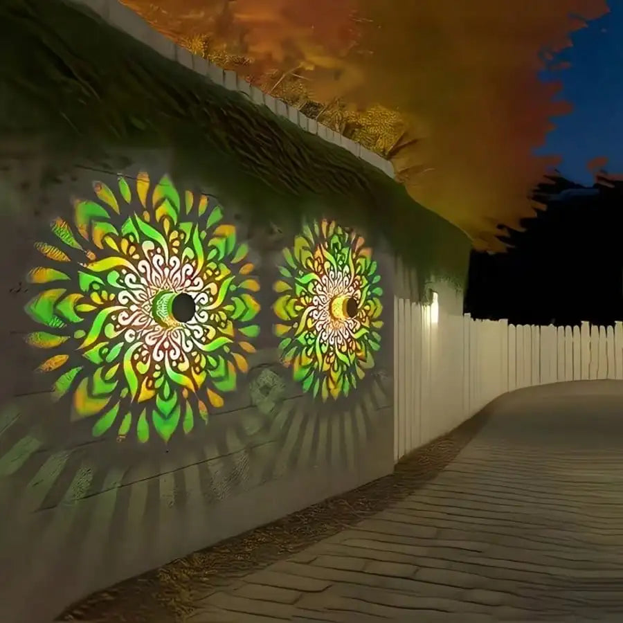 Solar-powered Mandala Metal Hollow Outdoor Wall Lamp Garden Solar