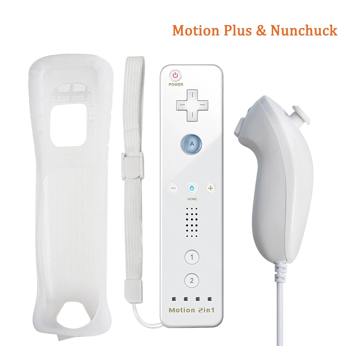 2 In 1 Family Gaming Accessories Wireless Remote Gamepad Silicone Case Included For Nintendo Wii/Wii U Optional Motion Plus Tool Zpaxo White nunchuck