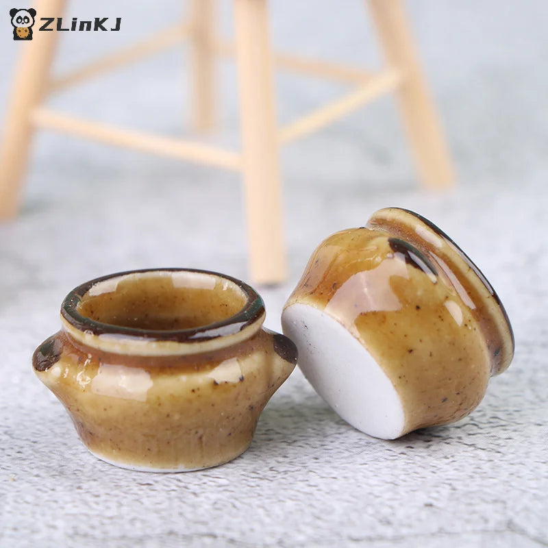 ▶1Pc 1:12 Dollhouse Ceramics Pot Bowl Tableware Vegetable Bowl Soup Bowl Kitchen Toy Zpaxo