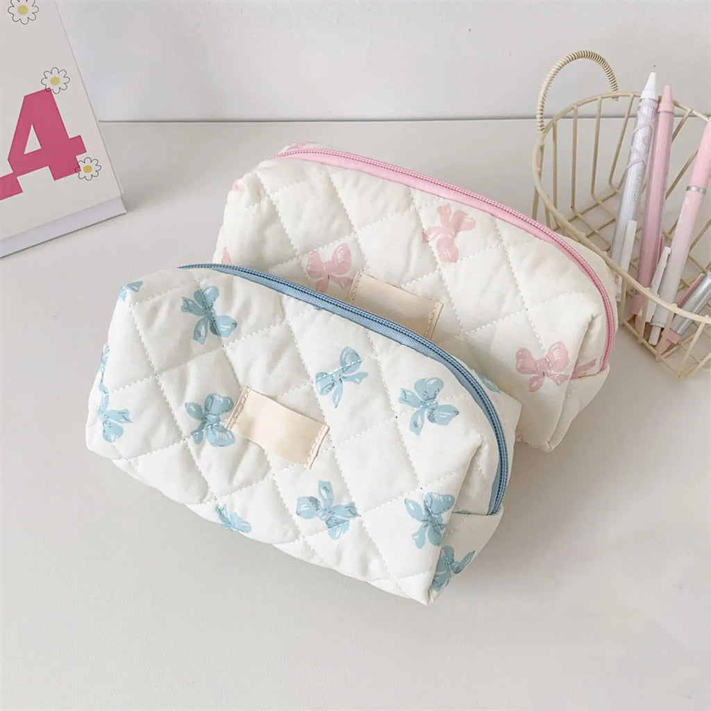 Cute Pencil Case Aesthetic Bow Pattern Stationery Bag Cosmetic