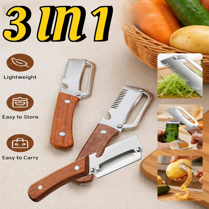 3-in-1 MultiFunction Peeler Kitchen Stainless Steel Vegetable Peeler Fruit Knife Bottle Opener Kitchen-Specific Fruit Peeler Zpaxo