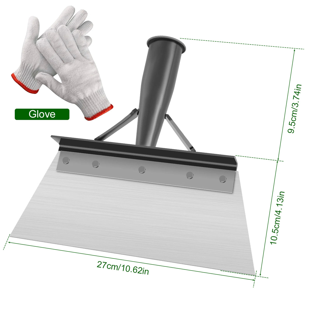 25/27/30cm Garden Shovel Heavy Duty Steel Multifunction Cleaning Spade Flat Shovel Sharp Planting Farm Weeding Tools with Gloves Zpaxo 27cm gloves