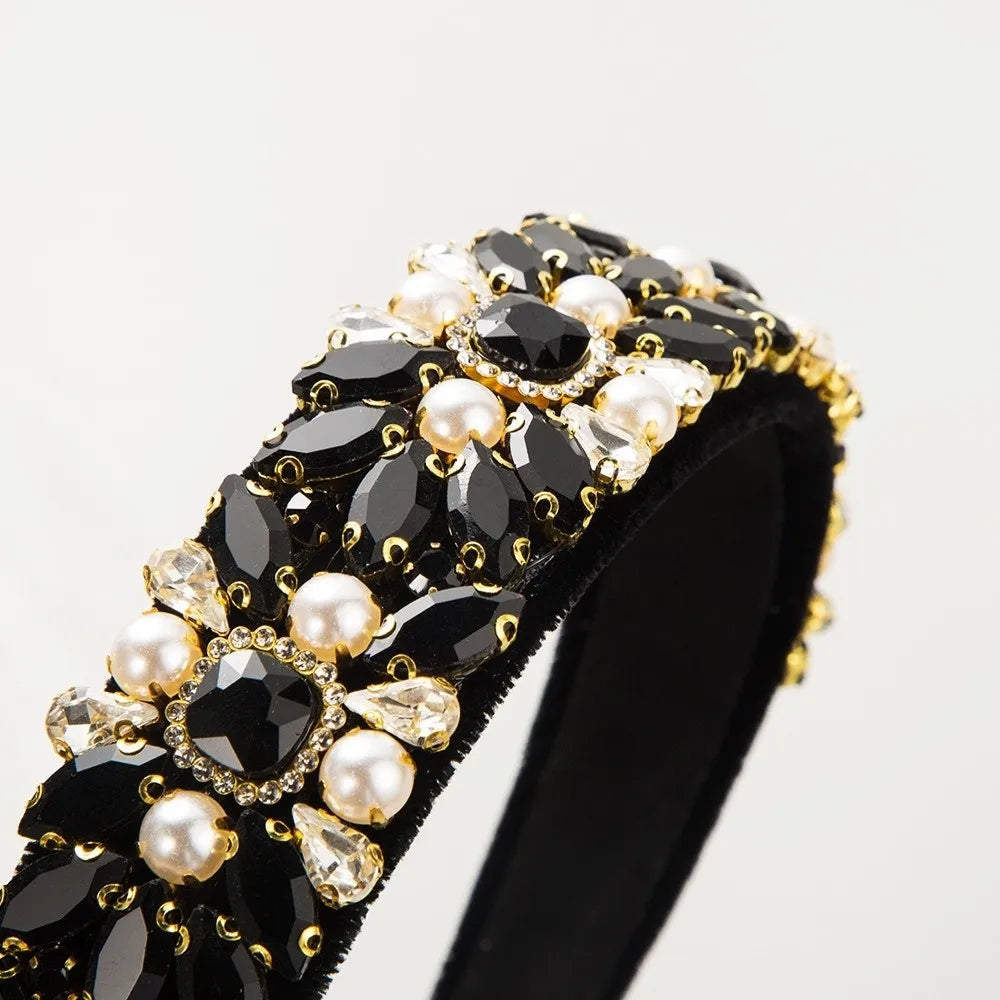 Baroque Rhinestone Headband Hair Clip Hair Accessories Vintage Crown Headband Shiny Color Drill Sparkling Hair Hoop Band Zpaxo