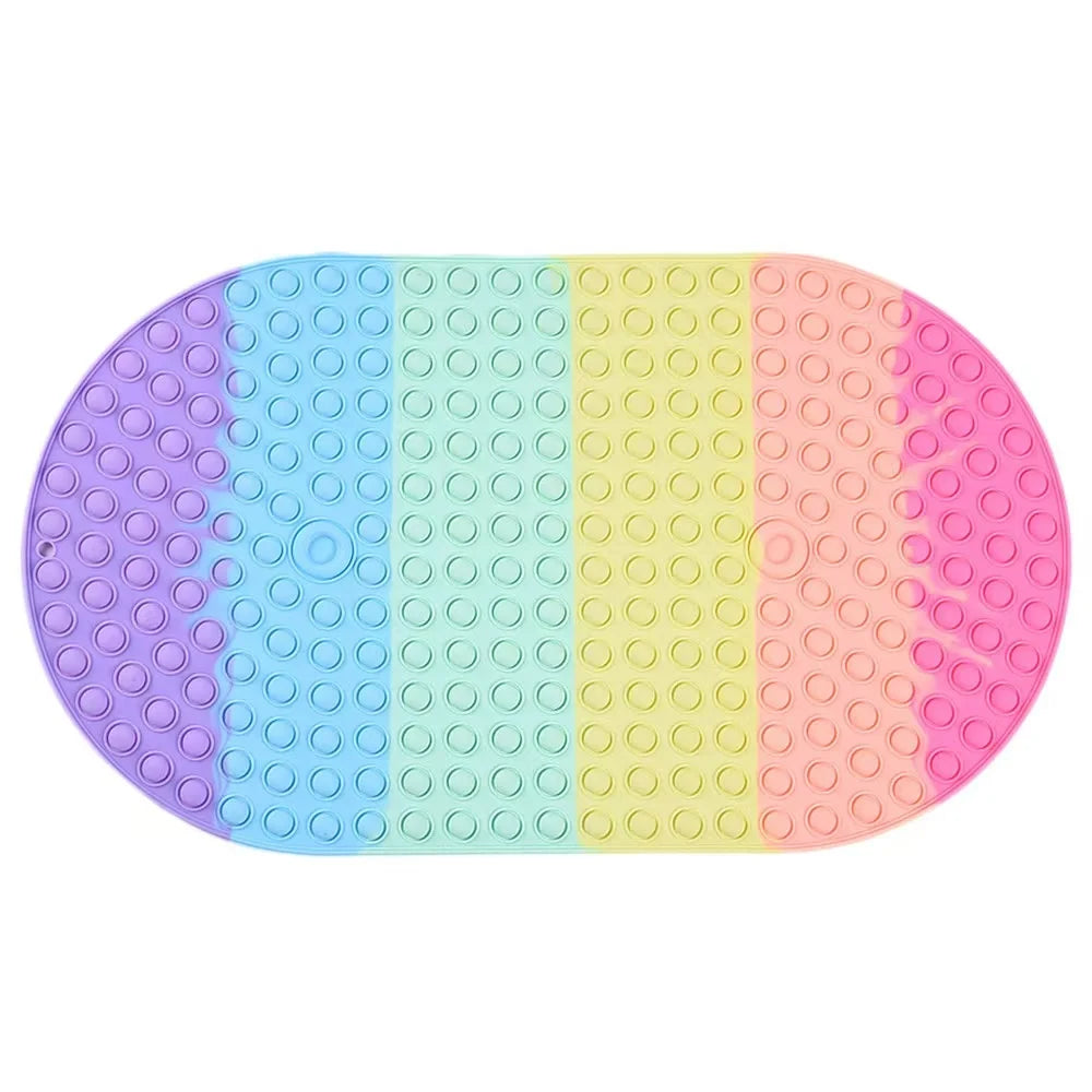 Silicone Non-slip Bath Mat Oval Dark Rainbow Soft Machine-washable Zpaxo