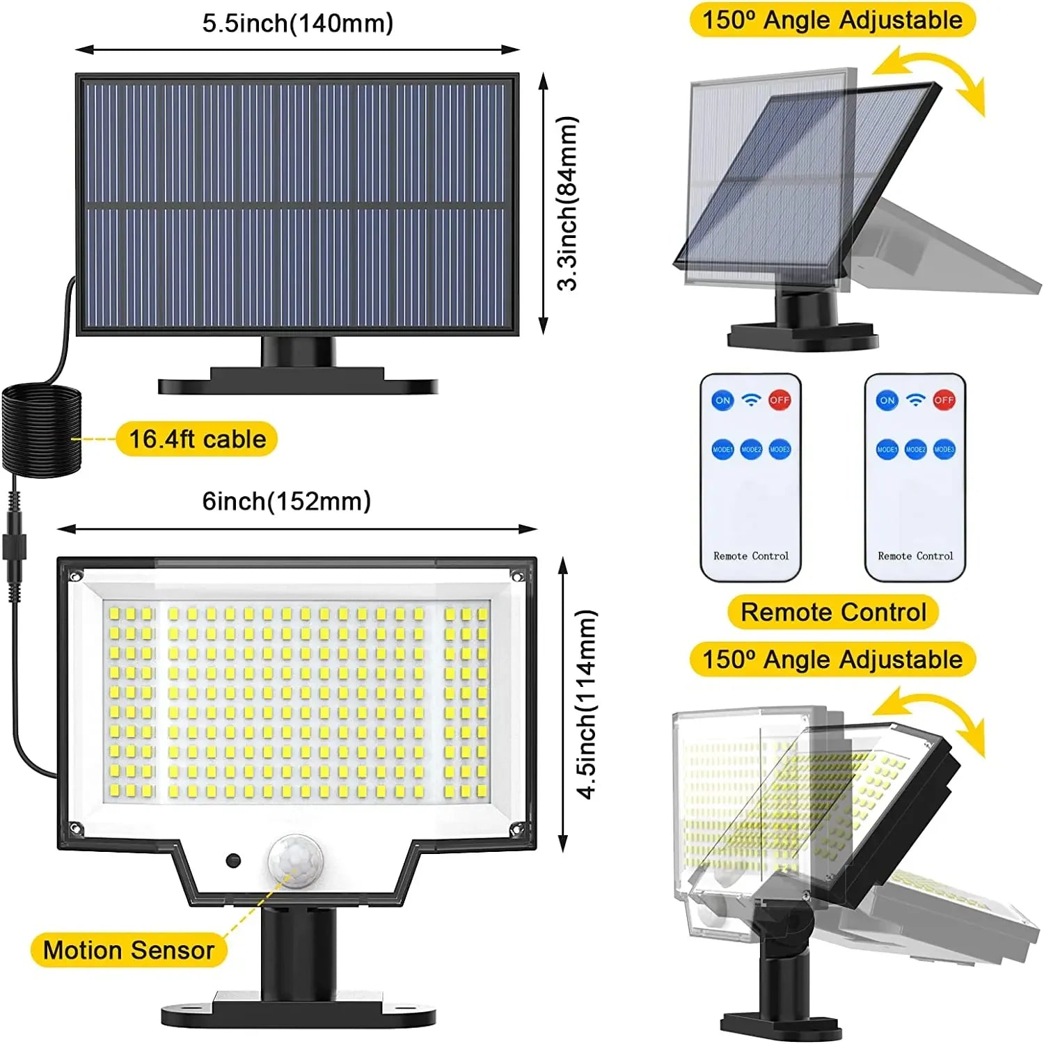 Outdoor Solar Lights Motion Sensor 200/348LEDS Solar Powered Flood Lights Remote Security Wall Lights Waterproof Yard Patio Gard Zpaxo