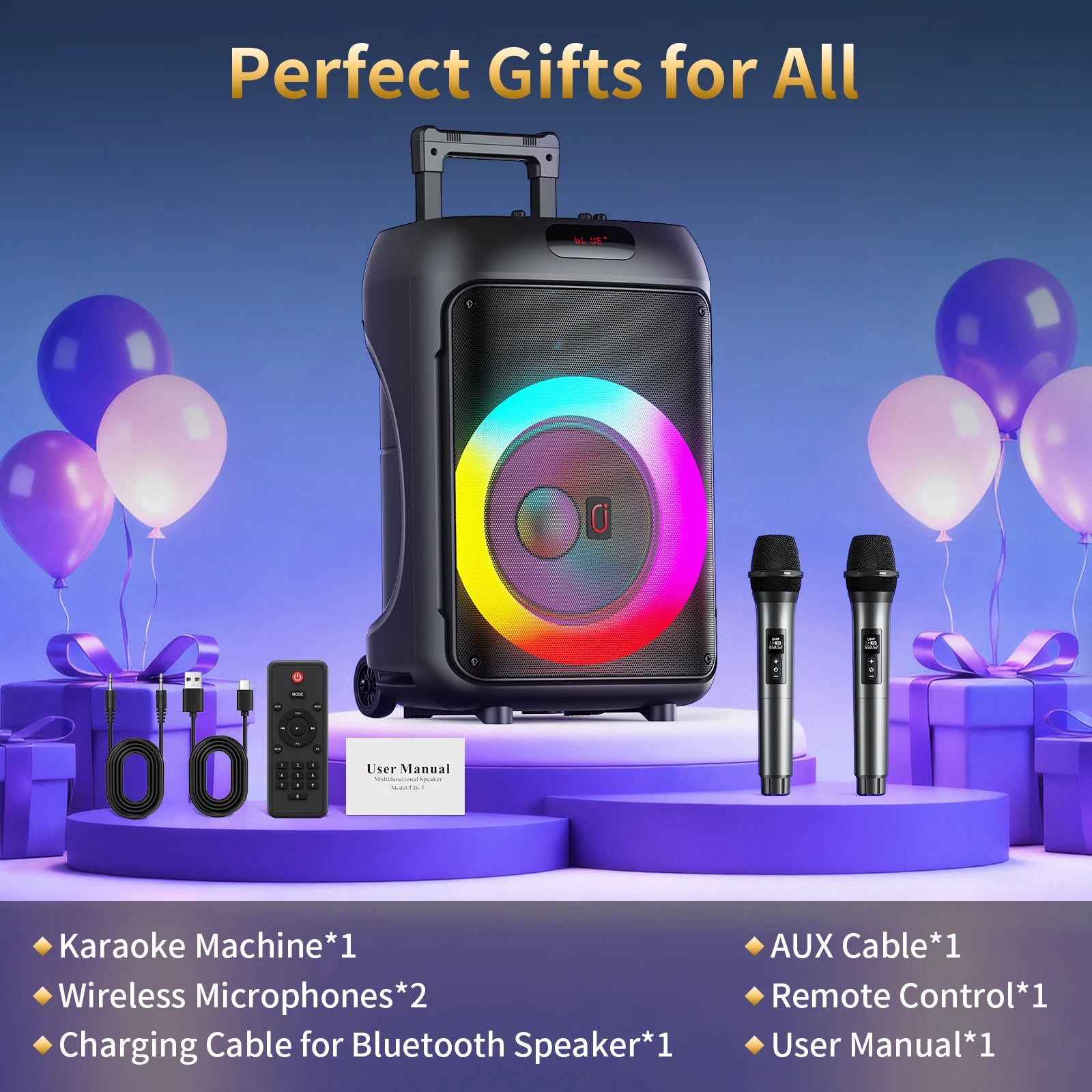 Karaoke Machine Peak Power Big Portable Bluetooth Speaker PA System