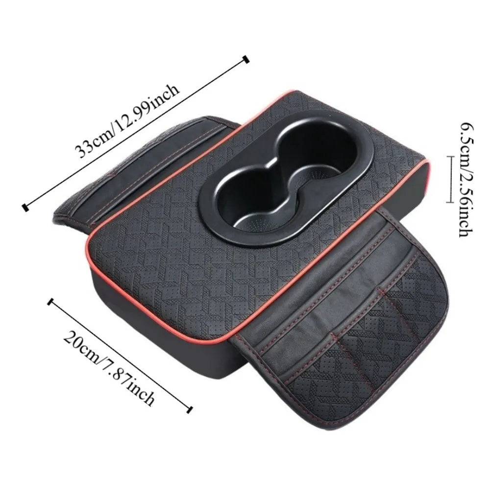 Universal Car Armrest Box Cover PU Leather 2 Cup Holders Center Zpaxo