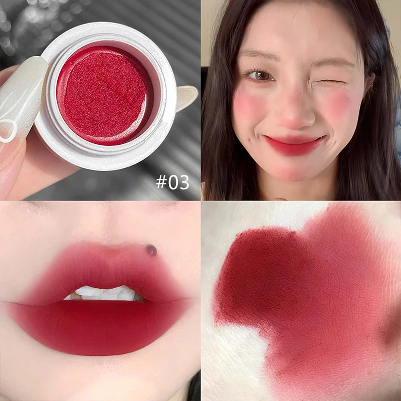 Lip and Cheek Dual-use Lip Mud Waterproof Non-Stick Cup Silky Matte Lipgloss&Blush Highly Pigmented Red Lipstick Lip Tint Makeup Zpaxo 03