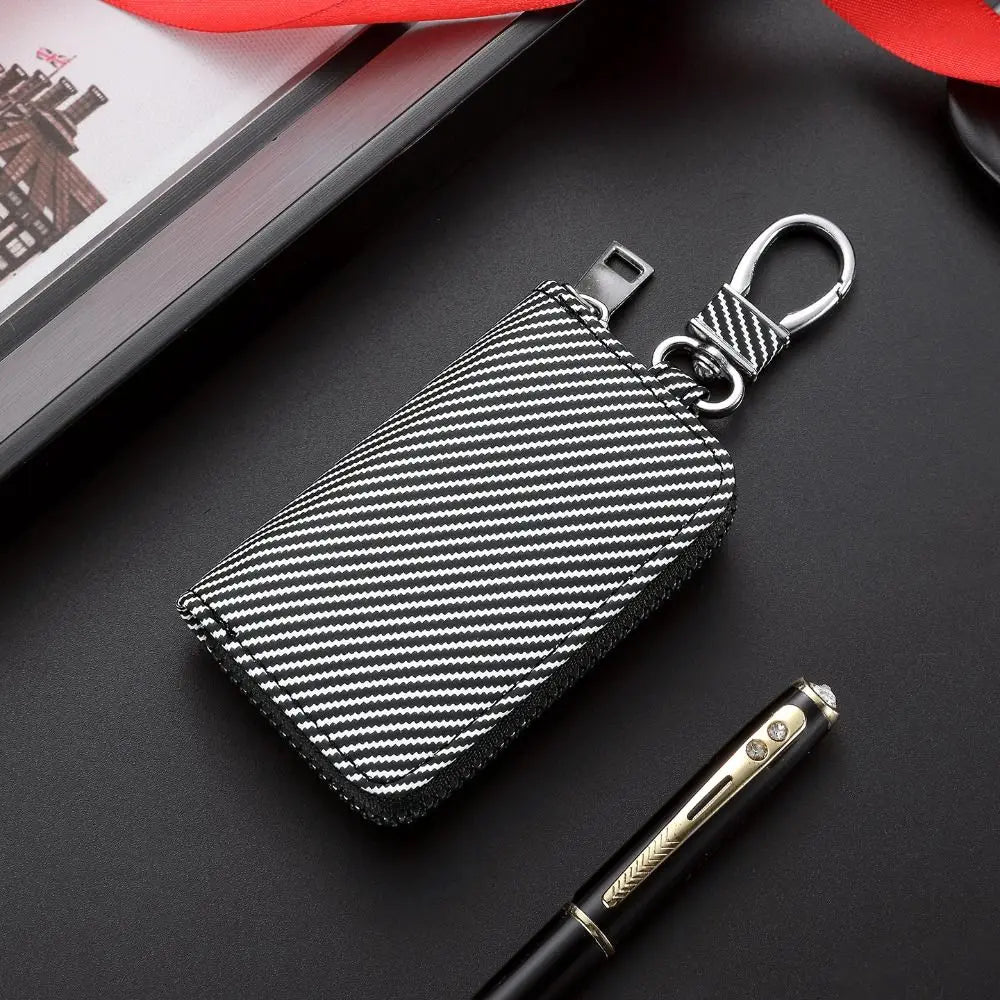 Simplicity With Keyring Mini Car Key Bag Lightweight Wear-resistant Car Key Cover Twill PU Leather Durable Zipper Key Case Women Zpaxo