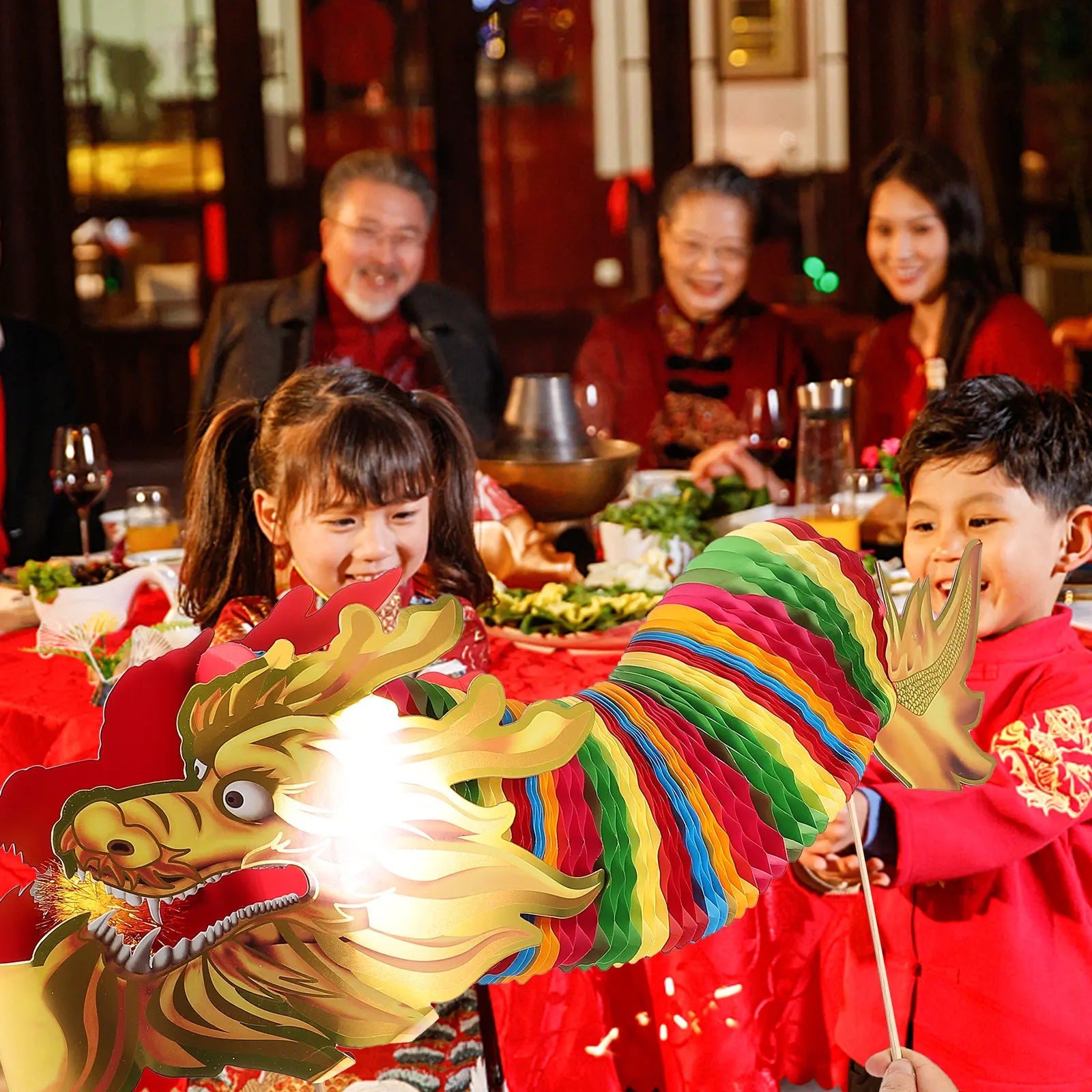 Red Dragon Paper Craft Chinese Year Decorations Festival Party Photo