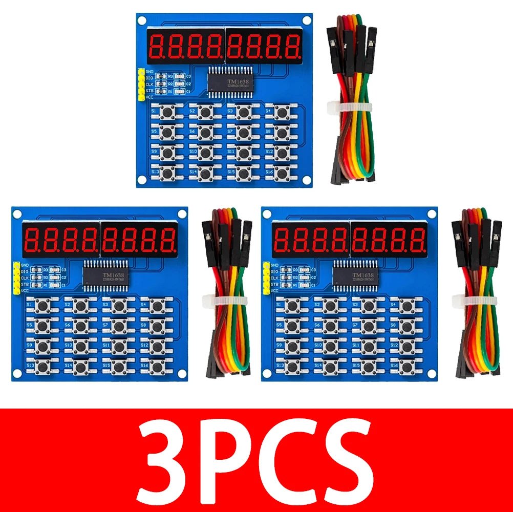 TM1638 Digital LED Display 8-Bit Tube Board 3-Wire 16 Keys 8 Bits Zpaxo 3PCS
