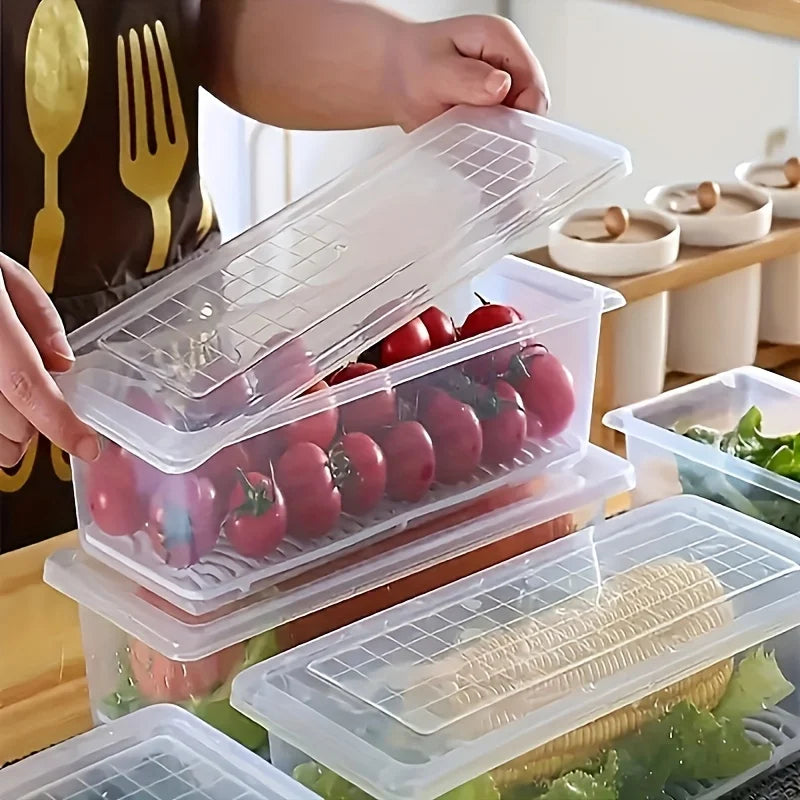 2 Lids Boxes Stackable Food Storage Containers Drain Tray Airtight