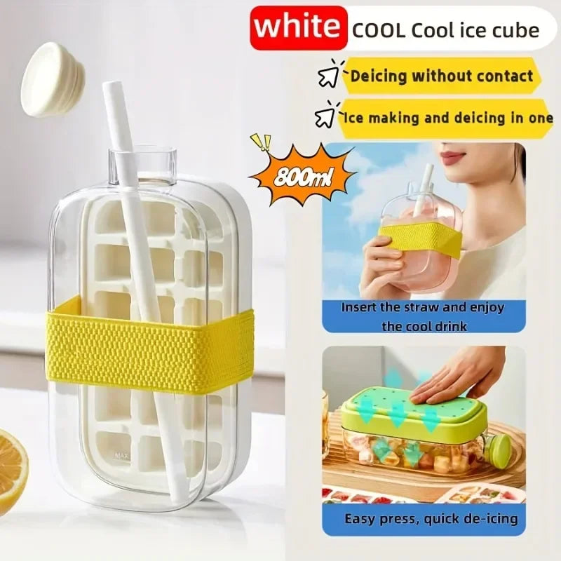 12-Grid 500/800ml Silicone Food-Grade Ice Cube Tray Large Capacity Water Bottle Combo with Lid Flexible Transparent Plastic Mold Zpaxo White 800ML 1 PCS