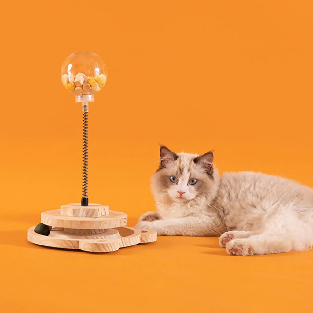 Dog Treat Ball Pet Food Dispenser Wood Track With Spring Pole Cat Treat Ball Dispenser For Home Play Medium Large Breed Puppy Zpaxo