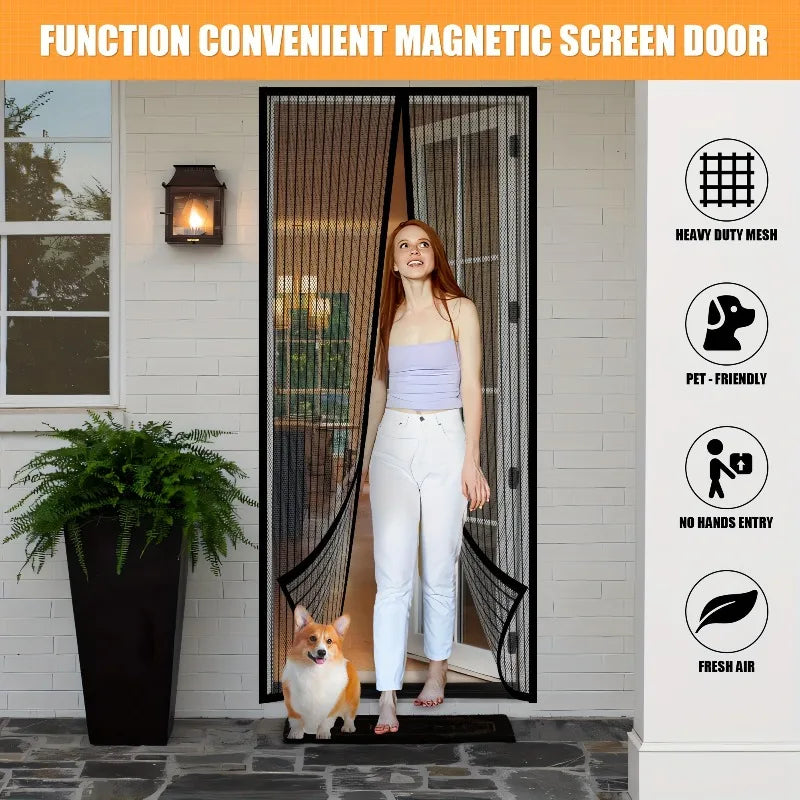 Heavy-duty Magnetic Screen Door Self-sealing Hands-free Mesh Insect
