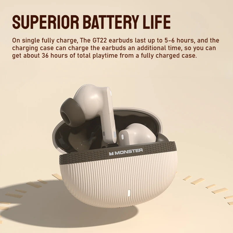 MONSTER GT22 Wireless Earbuds Bluetooth Headphones In-ear ANC Active Zpaxo Beige