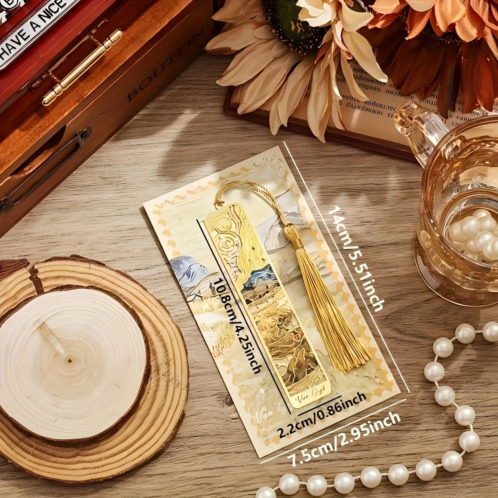 Vintage Oil Painting Metal Bookmarks Hollow Stamping Tassel Zpaxo