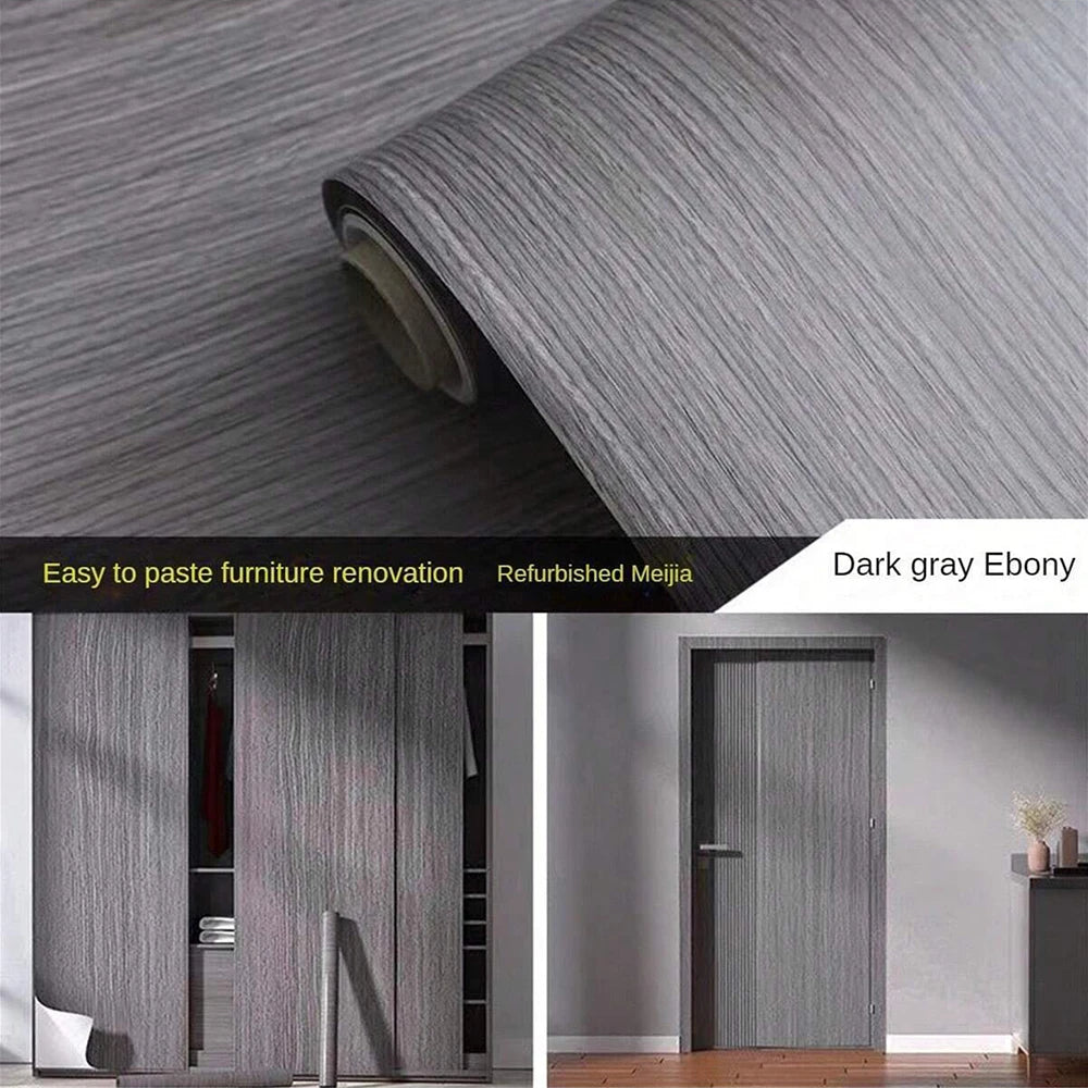 Self-Adhesive Wood-Grain Stickers Grey Waterproof Peel Stick Door Contact Paper for Backdrop Furniture Cabinets Decor Wallpaper Zpaxo