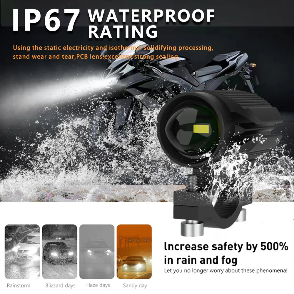 Motorcycle LED Headlight Projector Lens Dual Color ATV Scooter for Moto Bike Car Headlamp Light Auxiliary Spotlight Fog Light Zpaxo