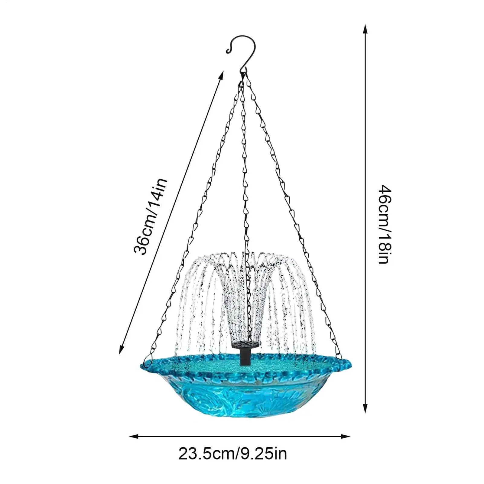Solar Bird Bath Hangable Fountain Hummingbird Feeding Bowl Water Pump