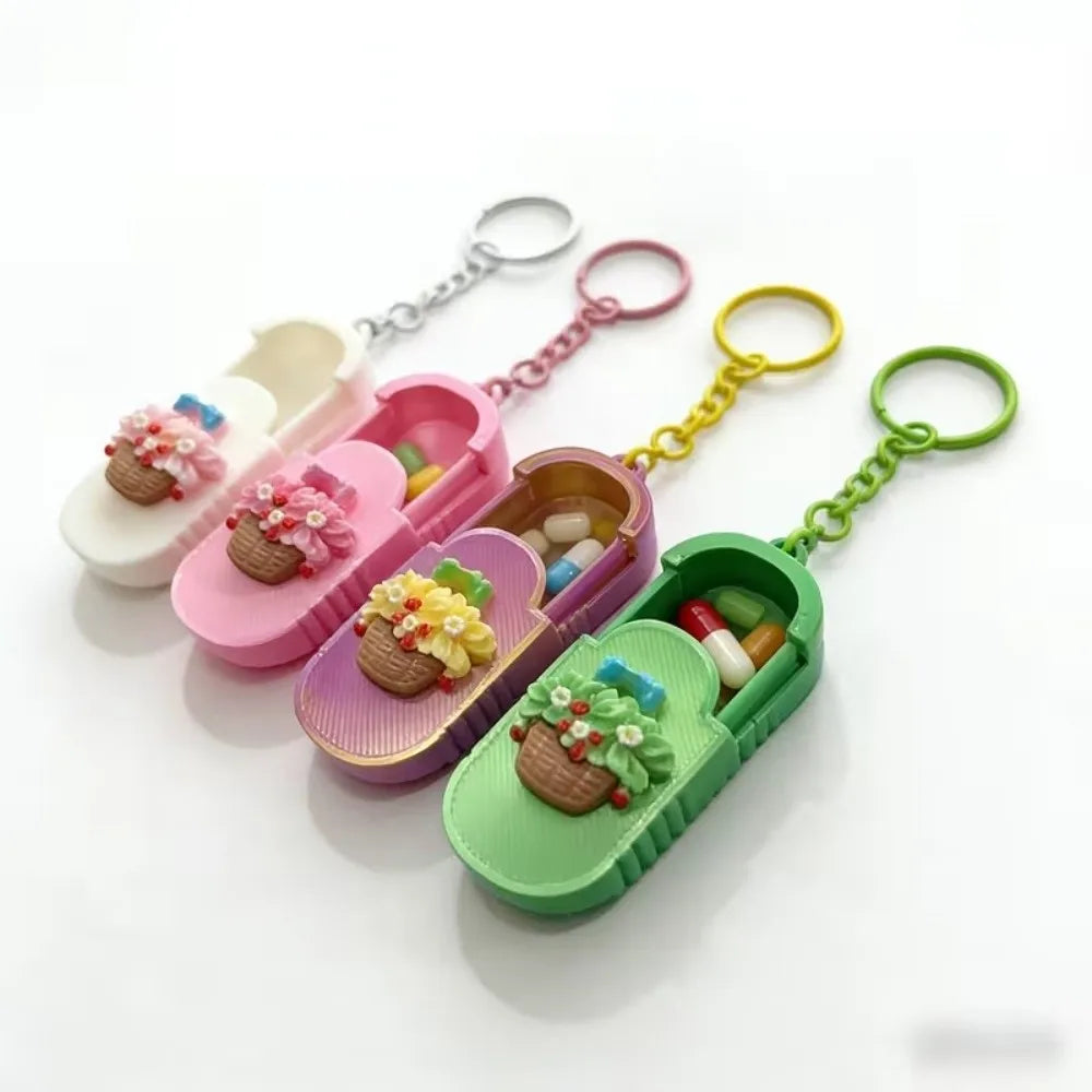 Compact Portable Pill Case Keychain Flower Basket Multifunctional Handmade Mini Medicine Box Pendant Waterproof Zpaxo