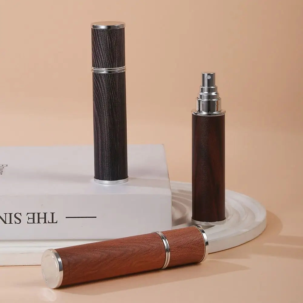 Portable PU Leather Perfume Bottle Leak-proof Spray Wood Grain Zpaxo