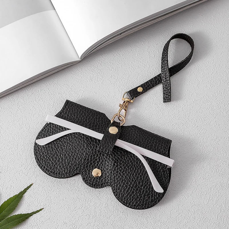 Cute PU Glasses Case Portable Eyewear Bag Snap Closure Zpaxo black