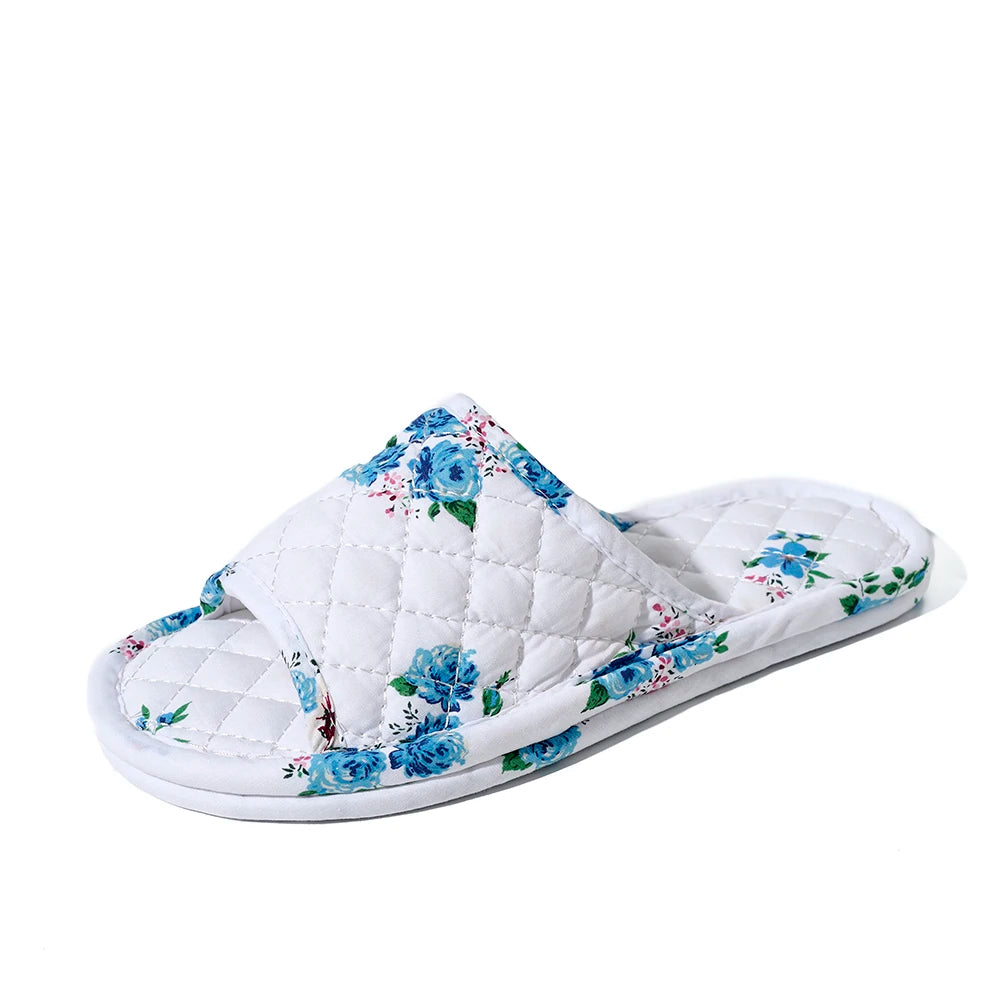Summer Women Slippers Soft Cotton Floral Floor Shoes Lightweight Zpaxo Blue ONE SIZE