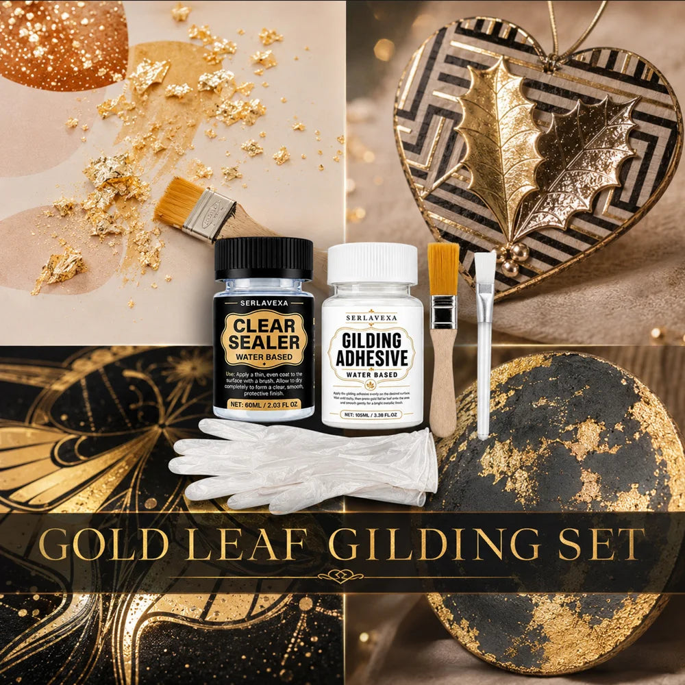 SIKEZHAN Gold Leaf Adhesive & Clear Sealer Kit, Gilding Glue for Wood & DIY Art, Crystal Finish, Brushes Gloves Kit, 105ml 60ml Zpaxo