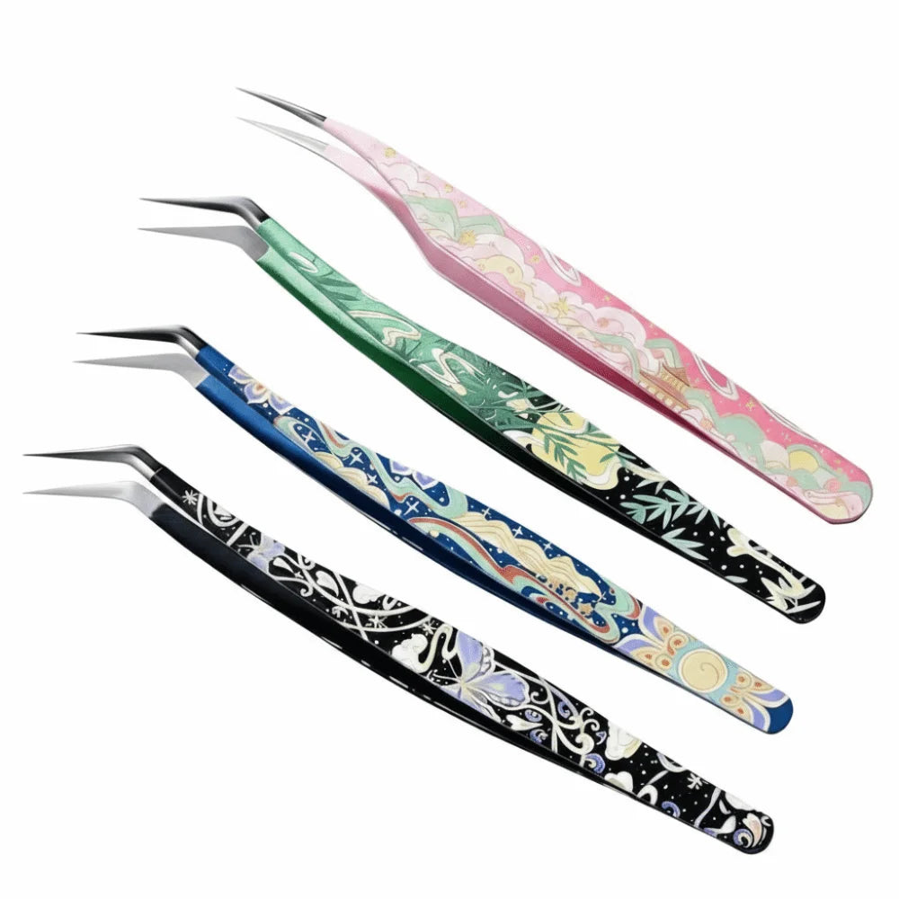 Metal Curved Stickers Tweezers Precision Anti-static Lashes Extension Zpaxo