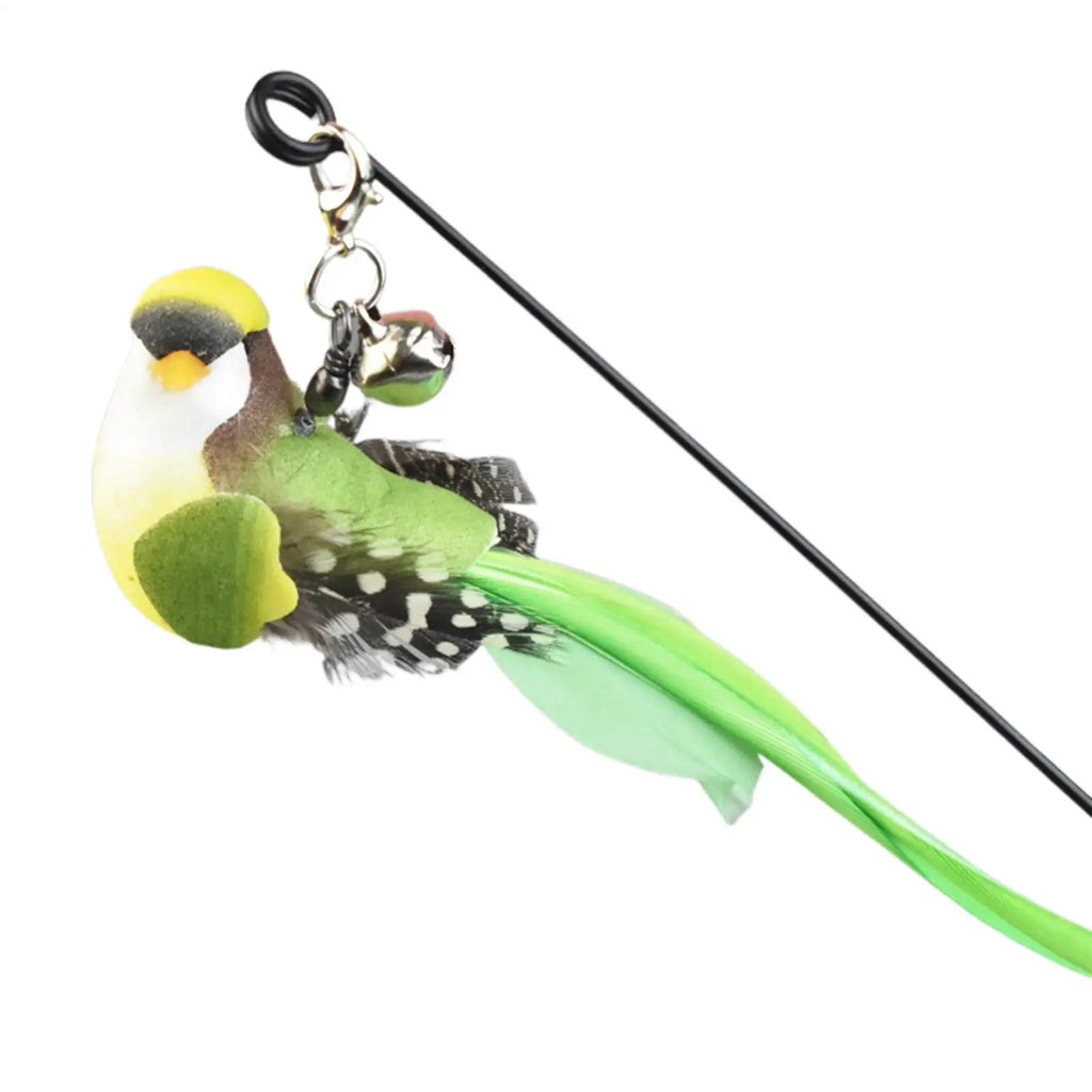 Cat Teaser Toy Stick Removable Suction Double Simulated Chirping Bird